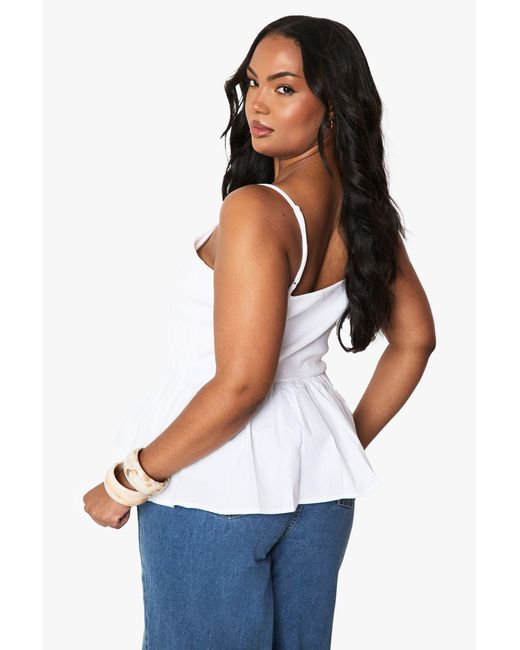 Boohoo White Plus Fabric Mix Peplum Top