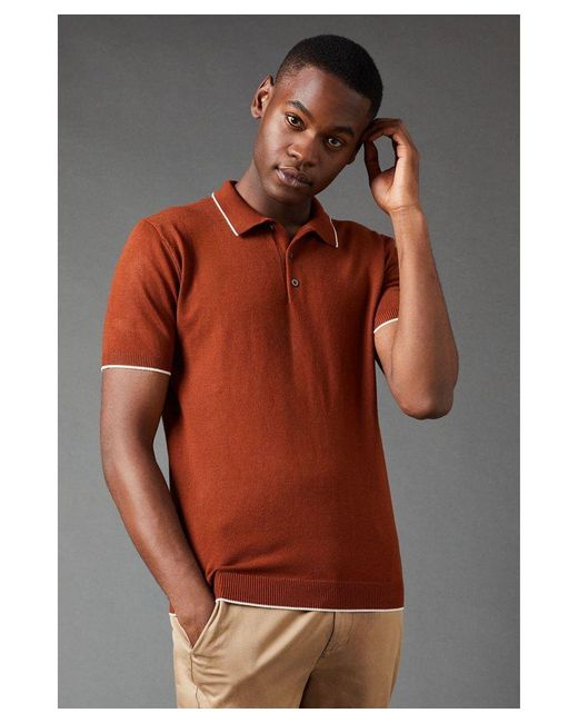 Burton Brown Short Sleeve Knitted Polo for men