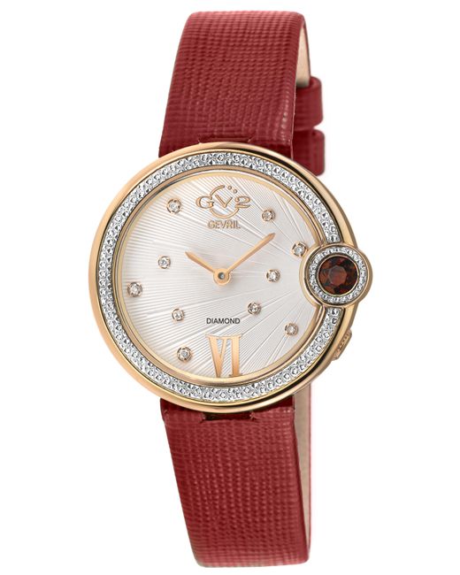 Gv2 Red Perugia Diamond Watch, Iprg Case, Dial, Genuine Saffiano Handmade Leather Strap