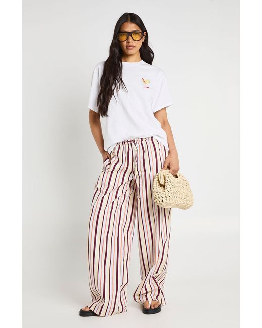 Boohoo Multicolor Tall Poplin Drawcord Wide Leg Trouser