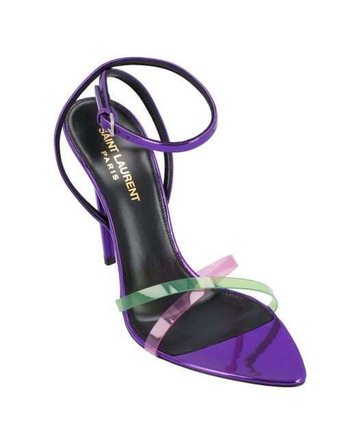 Saint Laurent Blue Gippy Patent Leather And Plexi Sandals Calfskin