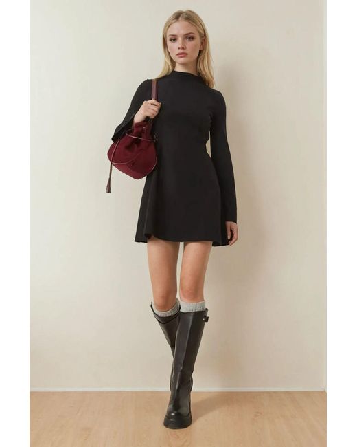 Hiccup Black High Neck Flare Mini Dress