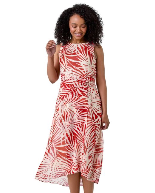 Roman Red Petite Leaf Midi Wrap Dress
