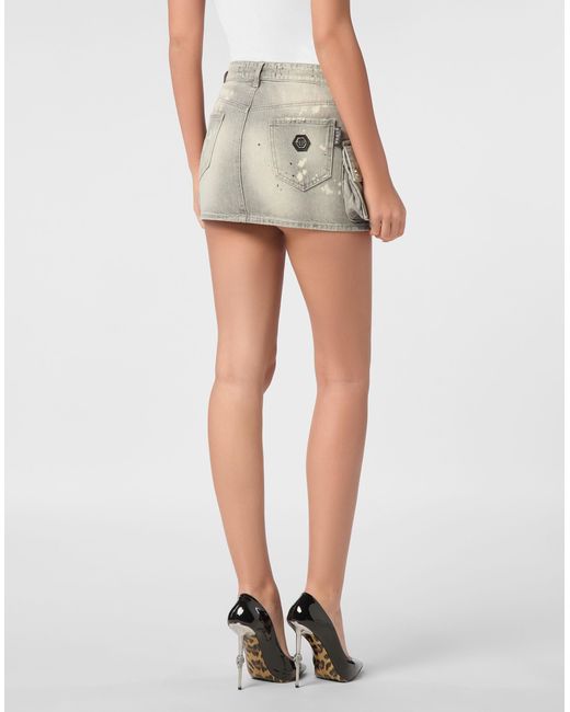 Philipp Plein Denim Cargo Mini Skirt in het Gray