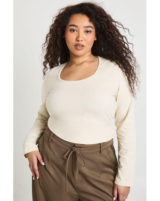 Boohoo White Plus Basic Square Neck Long Sleeve Top