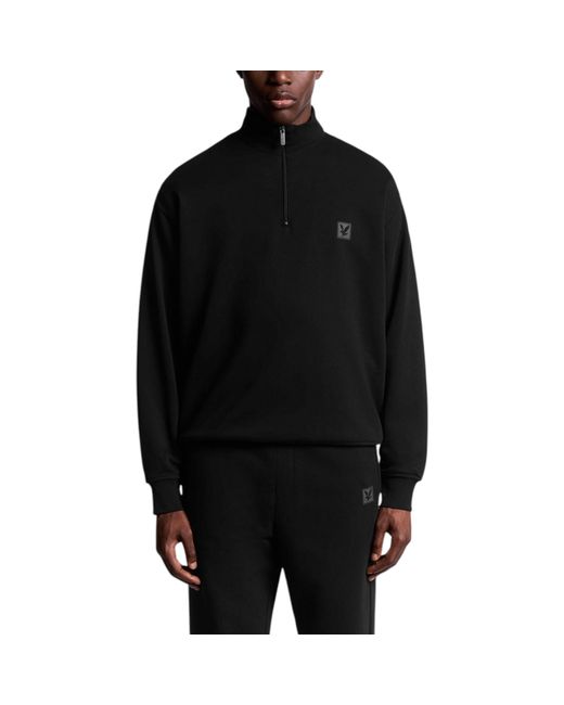 Lyle & Scott Black Sweatshirt 1/4 Zip Loungewear Relaxed Cotton High Neck Jumper for men