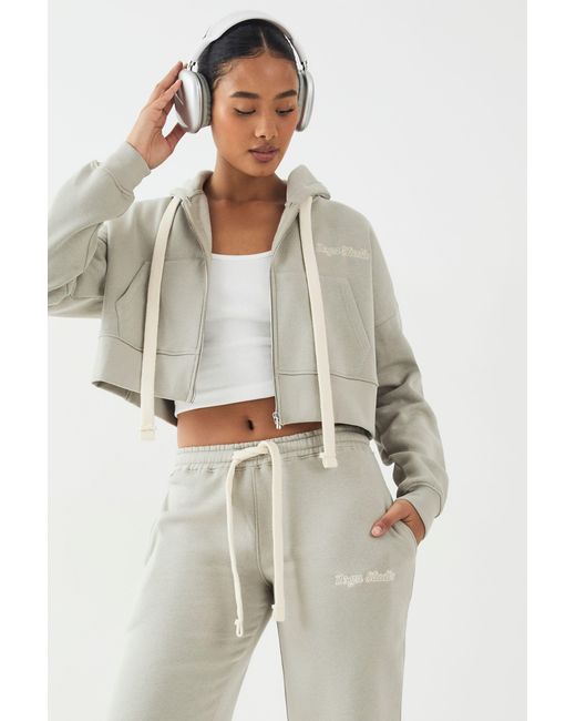 DSGN Studio Green Contrast Drawcord Boxy Crop Hoodie