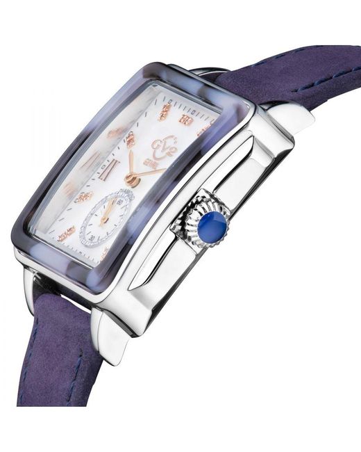 Gv2 Blue Bari Tortoise Swiss Quartz Diamonds Mother Of Pearl Dial Suede Watch Leather