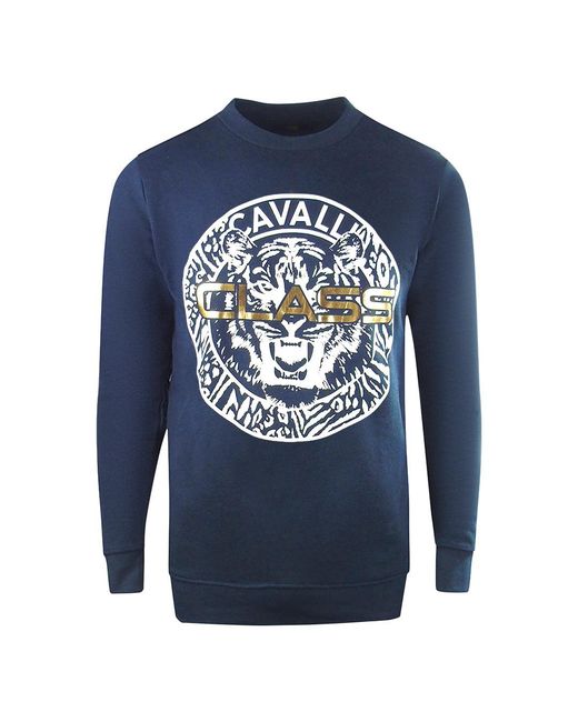 Roberto Cavalli Blue Large Circle Logo Sweatshirt Cotton for men