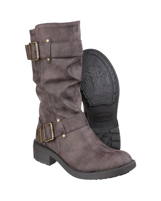Rocket Dog Gray Ladies Trumble Zip Up Faux Leather Mid Calf Boots