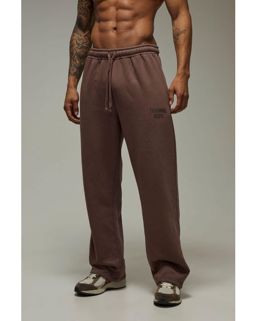 BoohooMAN Brown Training Dept Washed Straight Leg Jogger for men