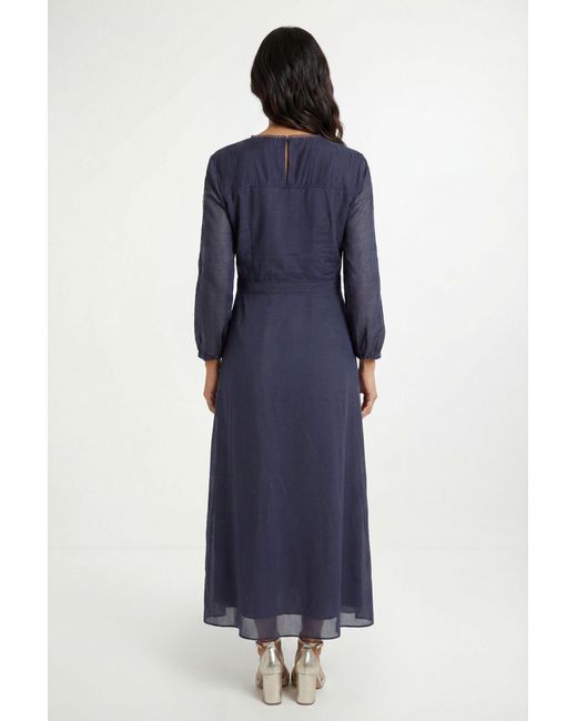 Wallis Blue Floral Lace Trim Midi Dress