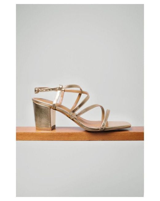 Where's That From Brown Wheres 'Sidra' Mid High Block Heel Sandals With Cross Over Strap