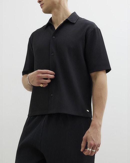 River Island Black Shirt Chunky Plisse for men