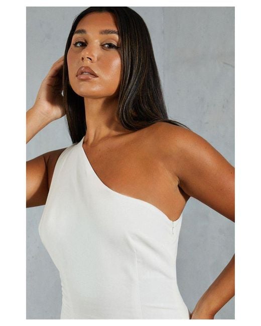 MissPap White Heavyweight Linen Look Asymmetric Cut Out Back Maxi Dress