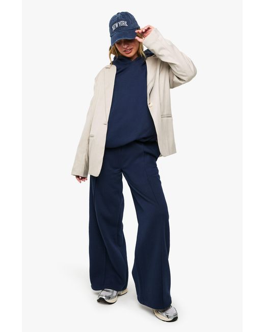 Boohoo Blue Pintuck Detail Straight Leg Jogger