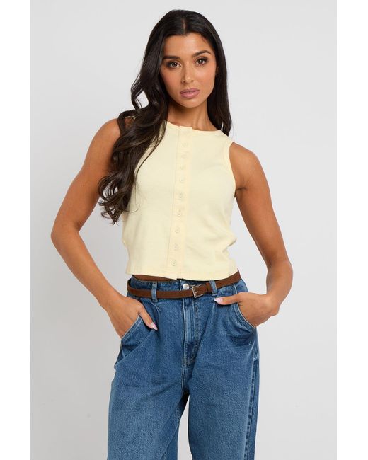 Urban Bliss Blue Lemon Sleeveless Button Front Top