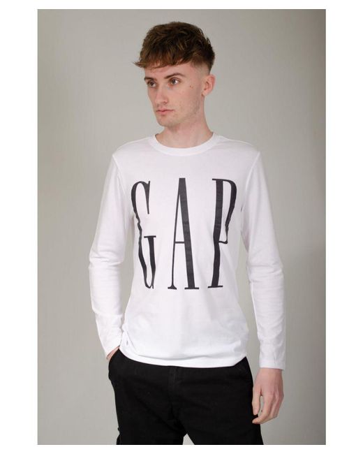 Gap White Long Sleeve T-Shirt Logo Front for men