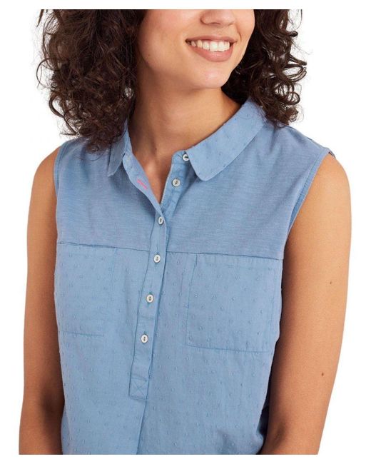 White Stuff Blue Sleeveless Cotton Jersey Blouse