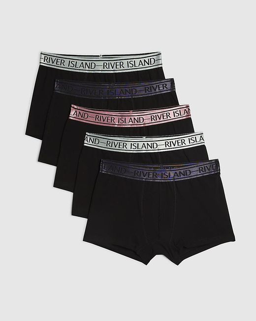 River Island Black Trunks 5 Pack Elasticated Ri Waist Underwear Cotton for men