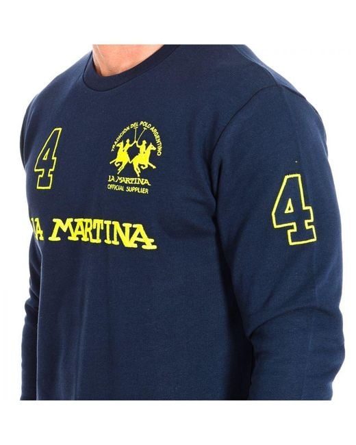 La Martina Blue Round Neck Long Sleeve Sweatshirt Tmf303-Fp221 for men