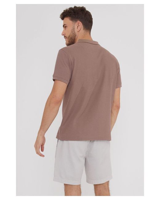 Threadbare Brown 'Truffle' Open Collar Pique Polo Shirt for men