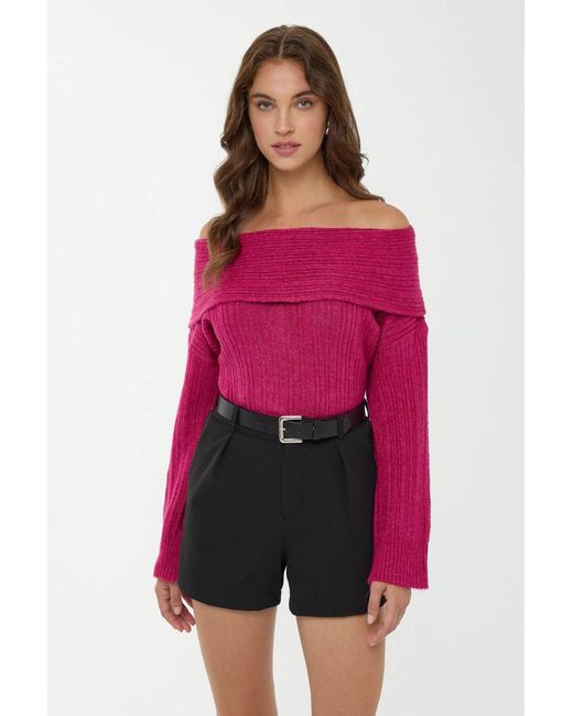 Hiccup Red Carmen Collar Off Shoulder Sweater