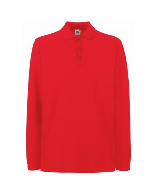 Fruit Of The Loom Red Premium Long Sleeve Polo Shirt for men