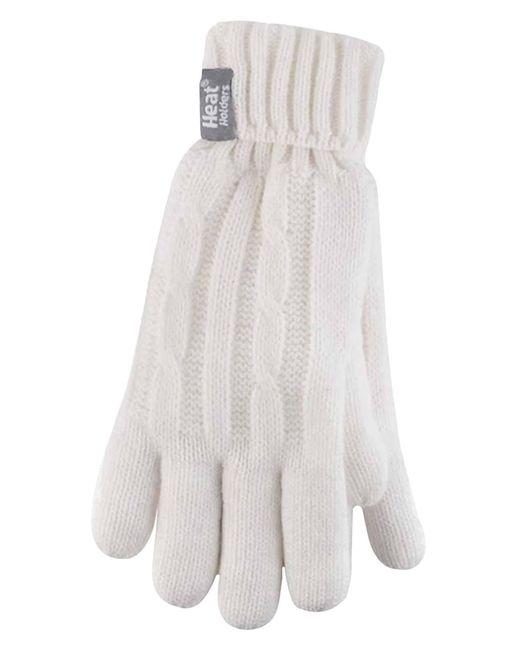Heat Holders White Cable Knit 2.3 Tog Gloves For Winter