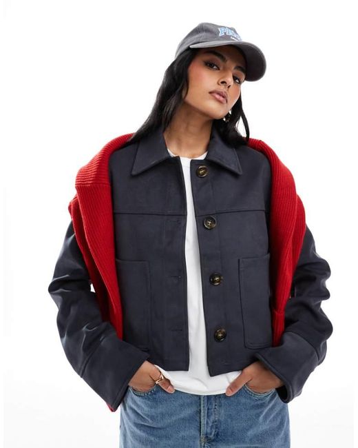 ASOS Red Top Collar Premium Faux Suede Jacket