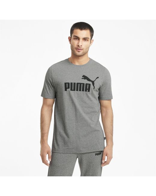 PUMA Gray Essentials Logo T-Shirt for men