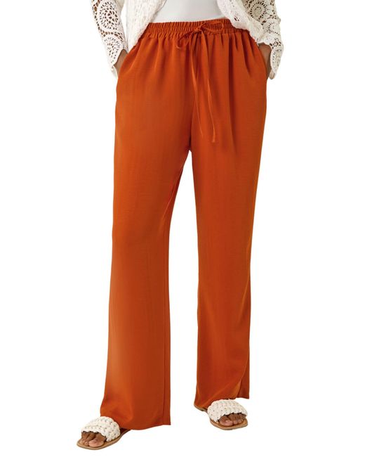 Roman Orange Elastic Waist Wide Leg Pocket Trouser