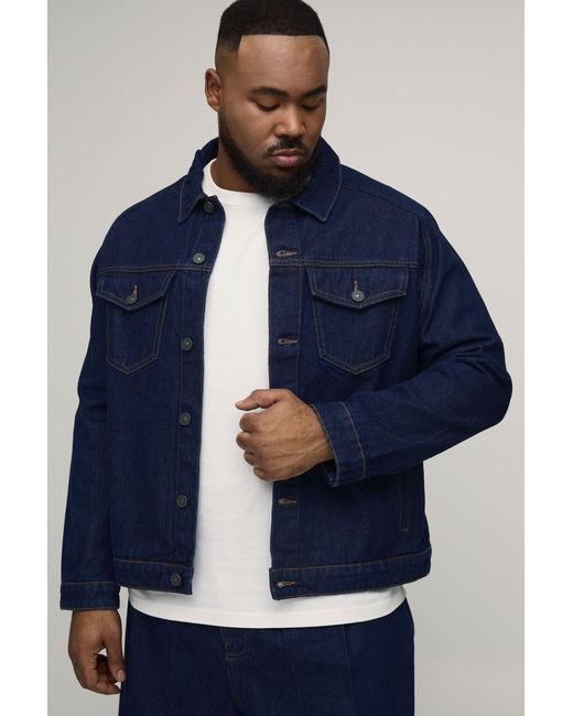 BoohooMAN Blue Plus Regular Fit Denim Jacket for men