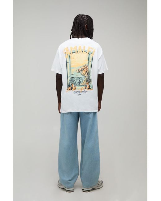 BoohooMAN White Oversized Script Amalfi Print T-Shirt for men