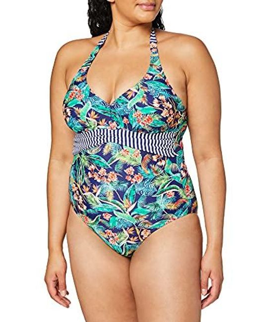 Pour Moi Blue Havana Breeze Halterneck Swimsuit