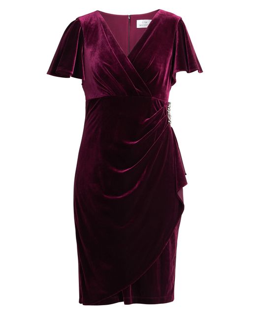 Gina Bacconi Red Kadie Velvet Dress With Embellishment Detail