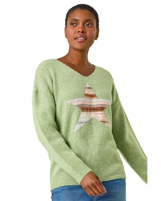 Roman Green Soft V-Neck Star Jumper