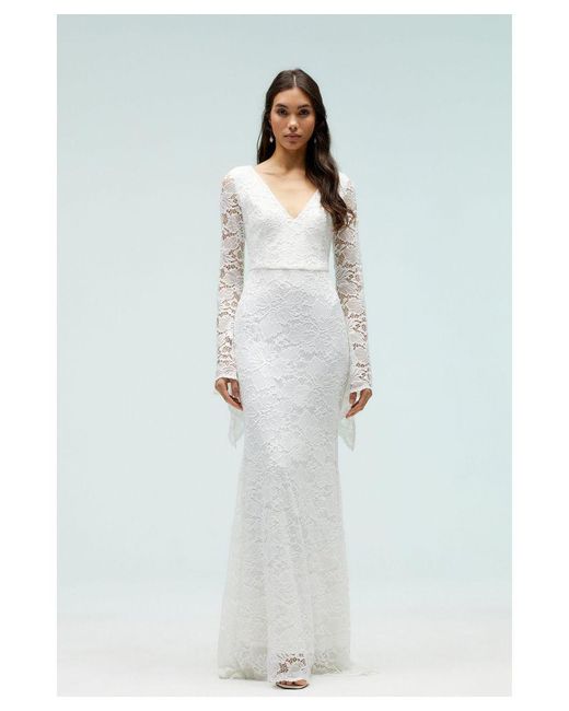 Coast White Kimono Sleeve Boho Lace Wedding Dress With Train