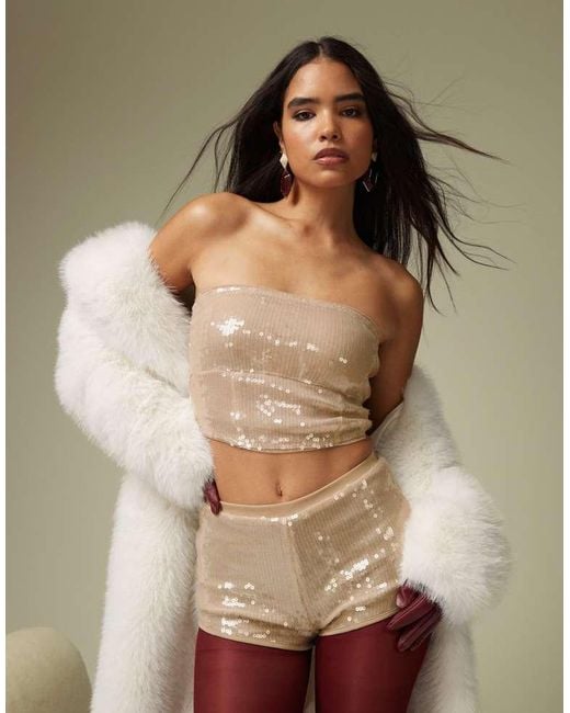 ASOS Natural Sequin Hot Pant Shorts