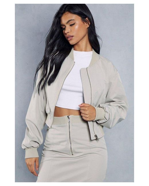 MissPap Gray Oversized Woven Cropped Bomber