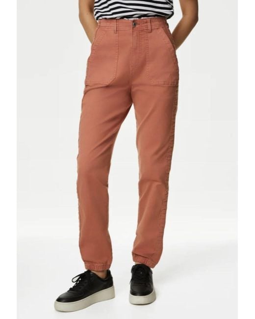 Marks & Spencer Red M&S Collection Ladies Cotton Blend Slim Fit Ankle Grazer Joggers Brick