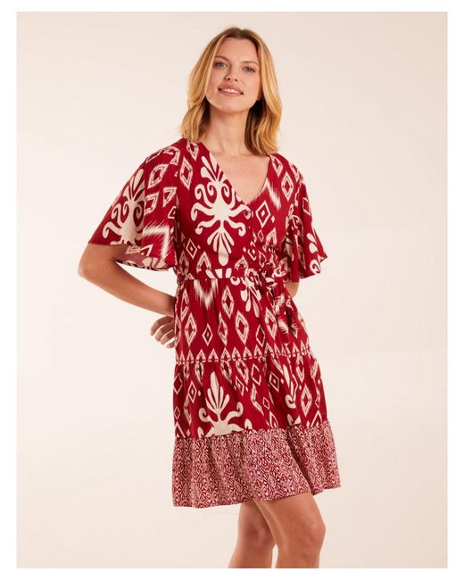 Blue Vanilla Red Button Front Rope Tie Dress