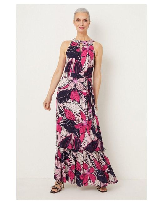 Wallis Pink Leaf Print Maxi Dress Viscose