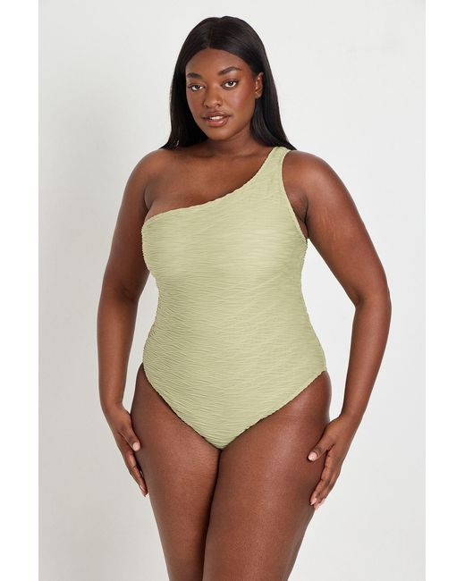 Boohoo Green Plus Textured One Shoulder Swimsuit