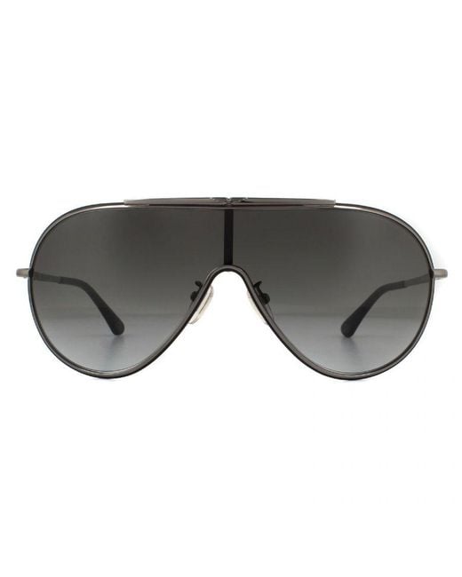 Police Gray Shield Shiny Gunmetal Smoke Gradient Sunglasses for men