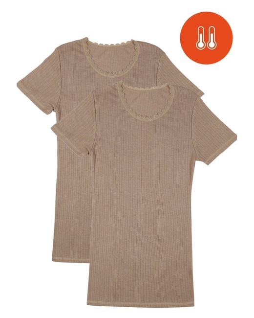 Marks & Spencer White 2 Pack Thermal Pointelle Short Sleeve Tops