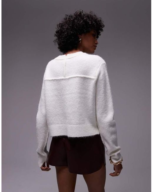 TOPSHOP Gray Knitted Crew With Raglan And Exposed Seam Jumper