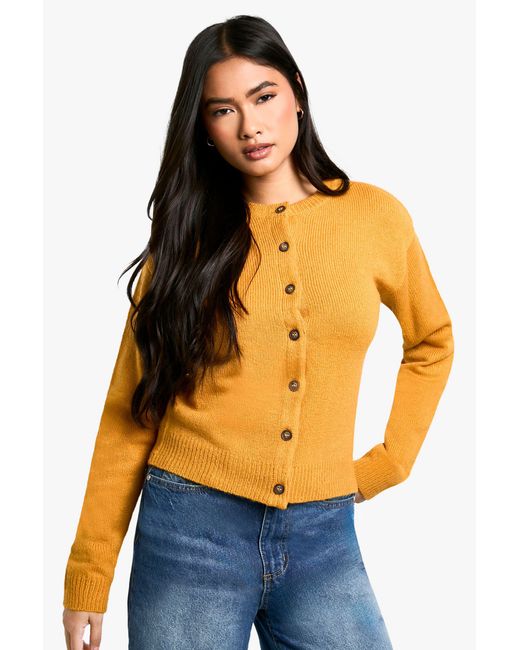 Boohoo Blue Crew Neck Fine Gauge Micro Cardigan