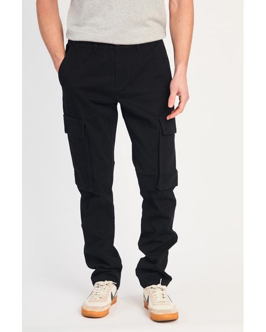 French Connection Black Cotton Relaxed Fit Turn-Up Cargo Trousers for men