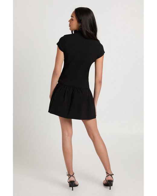 Boohoo Black Bengaline Cap Sleeve Frill Hem Skater Dress